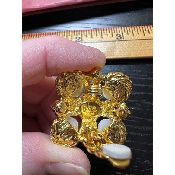 Large JOAN RIVERS Imitation Pearl & Rhinestone Clip Earrings Designer Signed - Picture 5 of 7